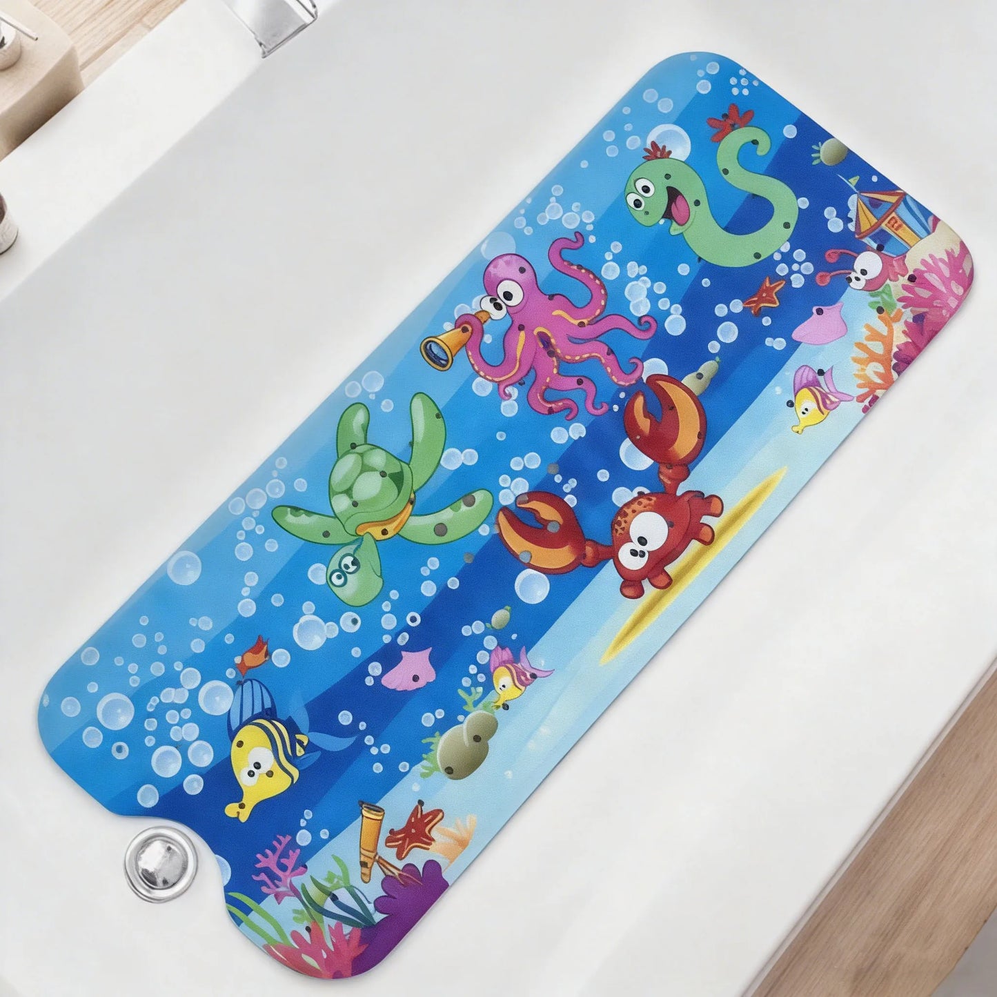 1pc Cartoon Extra Long Bathtub Mat 40x100cm Non-Slip Bathmat Suction Cups & Drain Holes