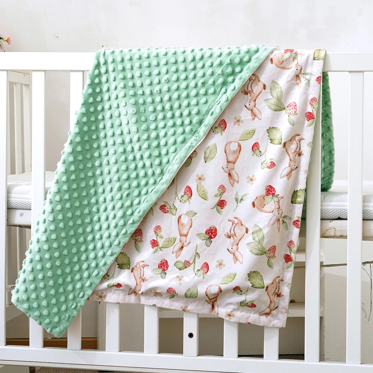 1PC Baby Blanket, Soft Plush Minky Blanket with Double Layer Dotted Backing for Toddler, Multicolor Printed 30 x 40 Inch
