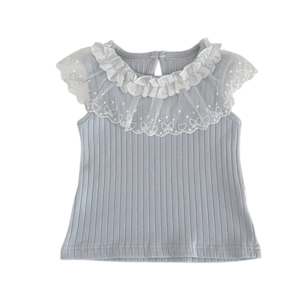 6M-2Y Summer Sweet Style Girls Set Lace Ruffle Collar Sleeveless Tee+White Ruffle Shorts 2Pcs Clothes Soft Cotton Infant Suit