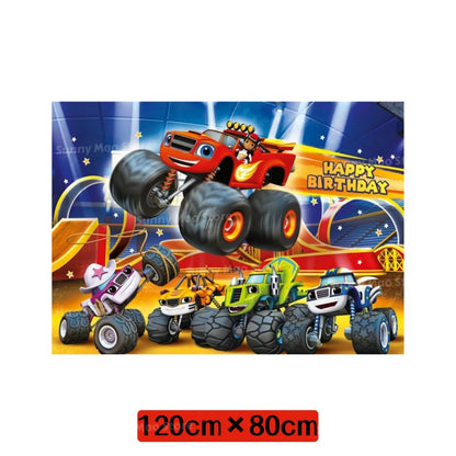 Blaze Monster Birthday Party Supplies Set Tablecloth Banner Cake Toppers Backdrop Balloons Machines Racing  Theme Decor for Kids