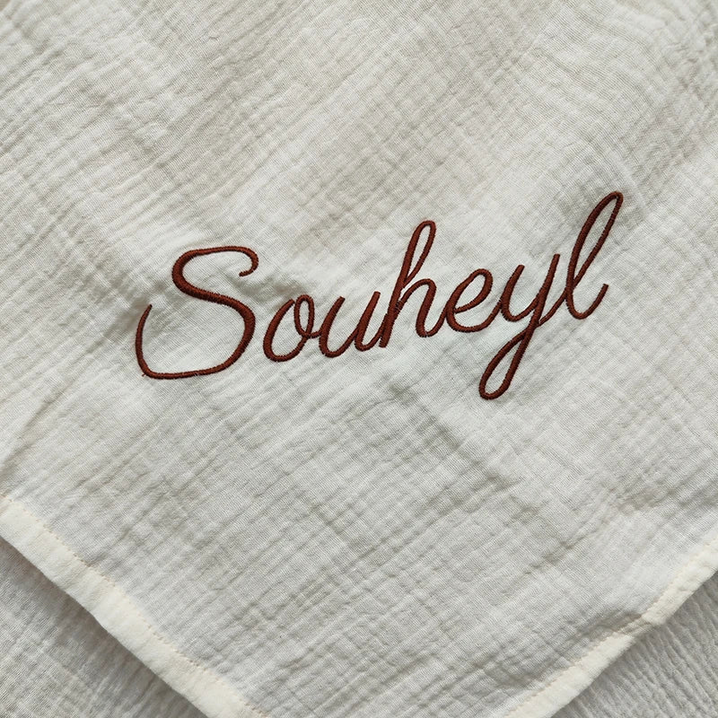 Personalized Name Embroidered Custom Baby Cotton Muslin Baby Swaddle Newborn Receiving Blanket Solid Swaddle Wrap Soft Blanket