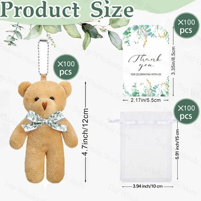 12-100Set Mini Bears Bulk Baby Shower Favors Wedding Party Favors for Guest Small Stuffed Bears Keychains for Party Souvenir