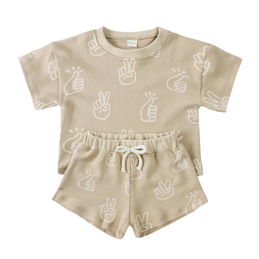 Kids Clothing Sets Children Clothes Set Girls & Boys Full Print Short Sets 100% Cotton Toddler Summer