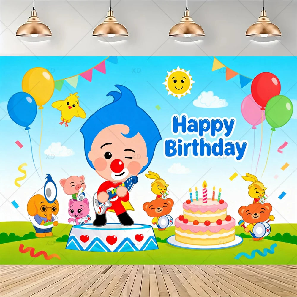 Cartoon Pliming Plims Theme Kids Birthday Party Decoration Background Supplies Balloon Set Cake Toppers Banner Backdrop Kid Gift