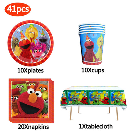 Cartoon Sesames Street Birthday Party Decorations Balloons Plate Cup Banner Tableware Set for Baby Shower Party Favors Kids Gift