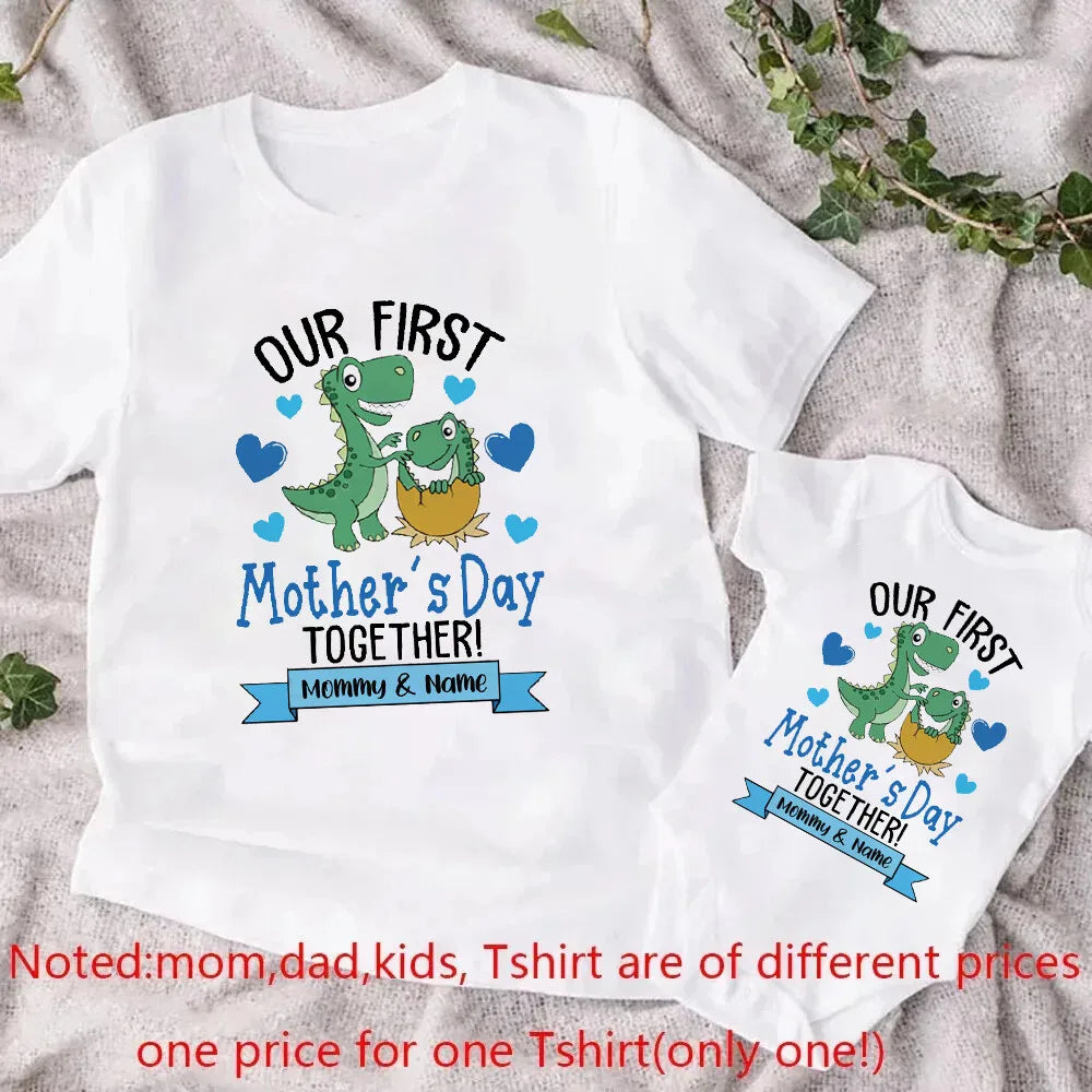 Our First Mother's Day Dinosaur Print Family Matching Outfit Mothers Day Mama & Baby Clothes Mommy T-shirt Tee Newborn Bodysuit