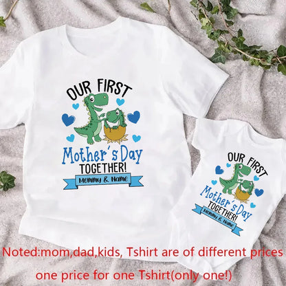 Our First Mother's Day Dinosaur Print Family Matching Outfit Mothers Day Mama & Baby Clothes Mommy T-shirt Tee Newborn Bodysuit