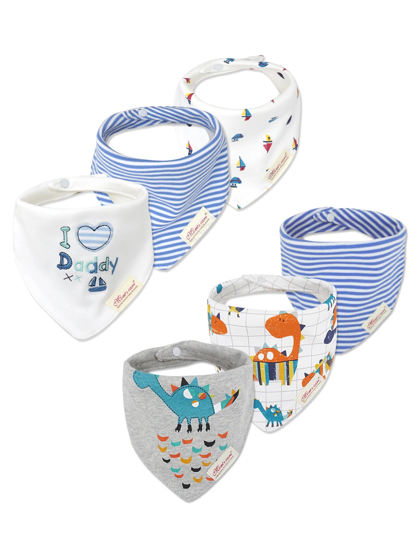 6 Pcs Baby Boy Feeding Bib Made of Cotton Mouth Water Towel Double-layer Soft Comfortable Adjustable Size Sccessories 0-3 Y