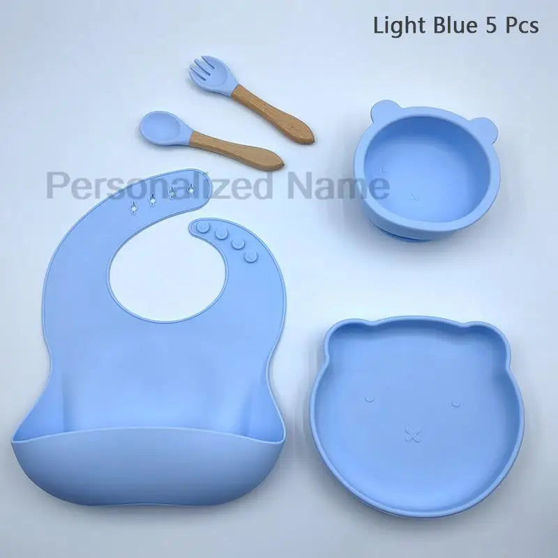 Baby Weaning Set Kit Bibs Baby Includes Bib Bowl Spoon and Fork Feeding Tableware