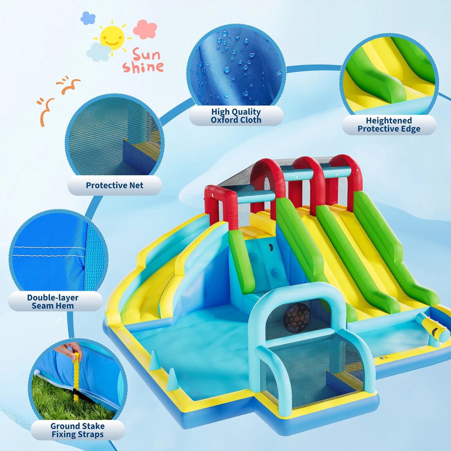 Inflatable Bounce House 3 Water Slides Oxford Fabric with Blower