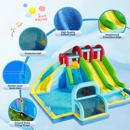 Inflatable Bounce House 3 Water Slides Oxford Fabric with Blower