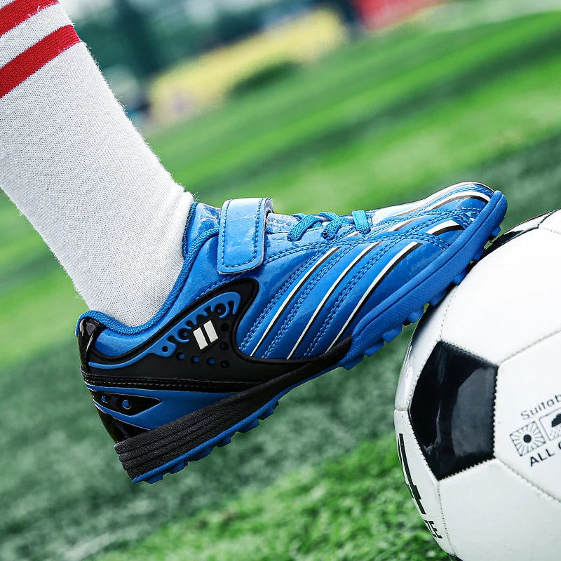 Fashion Gold Children's Shoes Outdoor Non-Slip Turf Soccer Shoes Kids HOOK&LOOP
