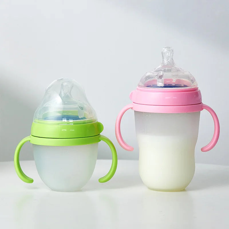 1pc Silicone Baby Bottle 150ml/240ml Soft Durable against drops Big Mouth Pacifier Head Silicone with Handle and Gravity Ball