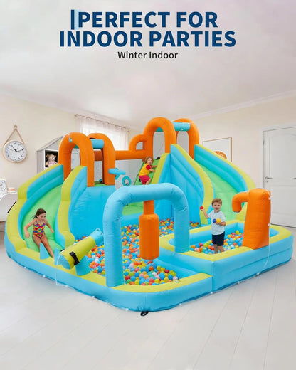 10-in-1 Inflatable Bounce House with Slide & Air Blower, Kids Indoor Outdoor Jump Bouncer Playset for Backyard Birthday Parties