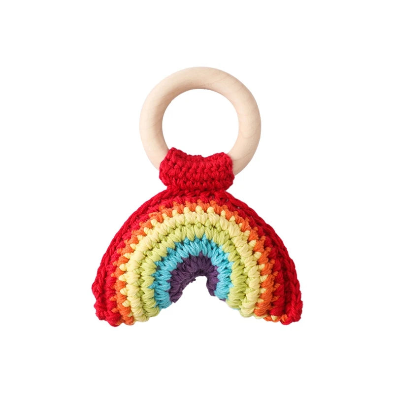 Baby Crochet Rattle Wooden Ring Fruit Pendants Teether Toys Infant Play Gym Toys Fitness Rack Accessories Baby Montessori Toys