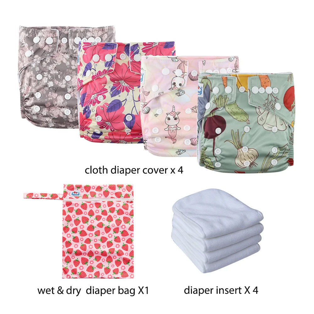 Babyland New Waterproof Baby Cloth Diaper Kit with Inserts & Wet Bags | Economical Washable Nappy System (0-36 Months)