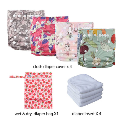 Babyland New Waterproof Baby Cloth Diaper Kit with Inserts & Wet Bags | Economical Washable Nappy System (0-36 Months)