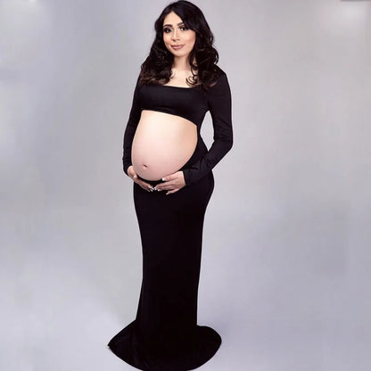 Maternity Sexy Bodycon Dresses Pregnant Photo Dress Square Neck Long Sleeve Wedding Party Pregnant Clothes