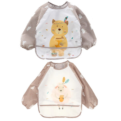 2pcs Waterproof Full Sleeve Baby Bibs Children Apron Long Sleeve Feeding Smock Kids Eating Breastplate Infant Scarf Clothing