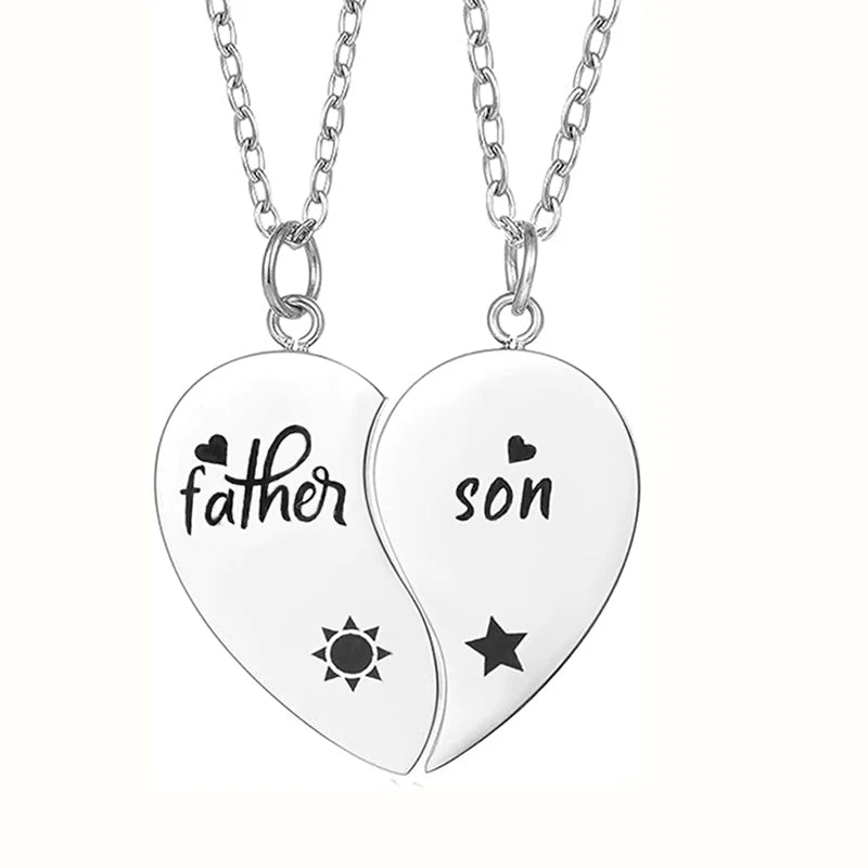 2Pcs Father Daughter Son Heart Matching Necklace Stainless Steel Mother And Children Jewelry Gifts