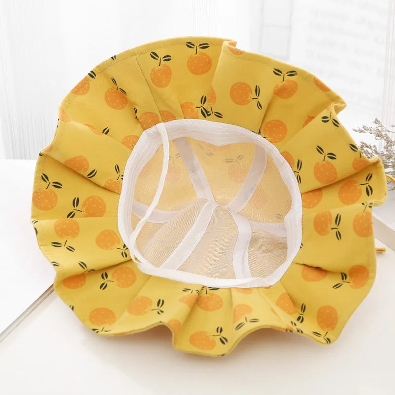 Summer Baby Girl Hat Cotton Fruit Kids Bucket Hats Sun Protection Bowknot Princess Children Cap for Girls Beach Travel 1-3Y