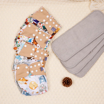 waterproof  baby cloth diaper with 4 absorbents cloths washable eco-friendly pocket cloth nappy