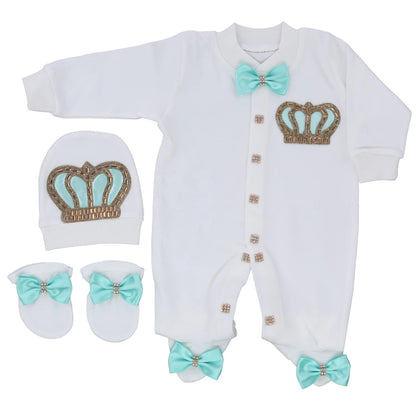 Baby Prince Welcome Home 3pcs Crown Layette Hospital Exit Newborn Outfits Swaddle Set Hello World I'm new Cotton