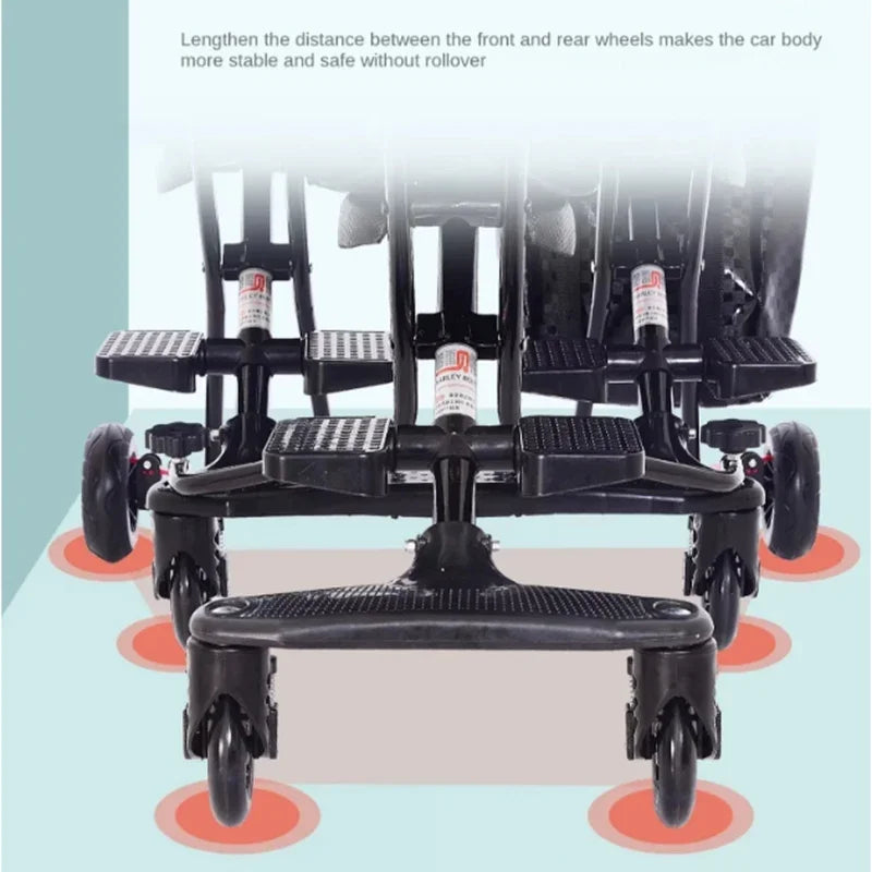 Triplet Stroller One-key Folding Detachable Universal Roller with Brake Anti-rollover Multiple Children Baby Stroller