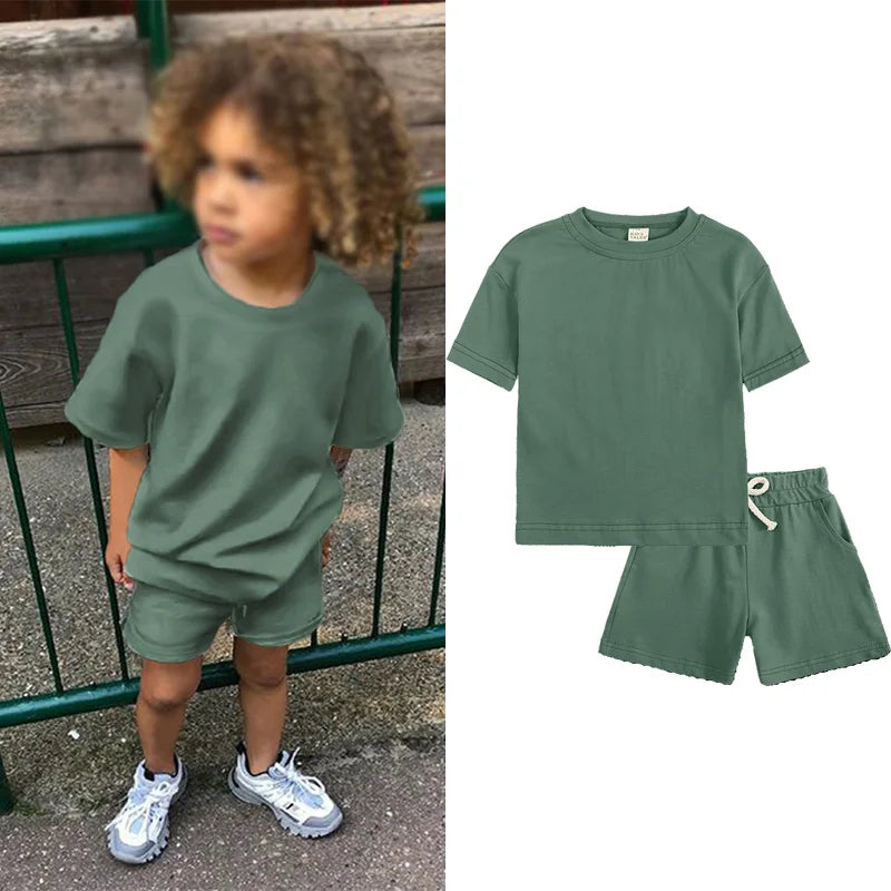 Summer Essential Tracksuit Children's Clothing Sets Suit For Girls Short Sleeve Top+Shorts Boys Costume Kids Outfits Sportswear