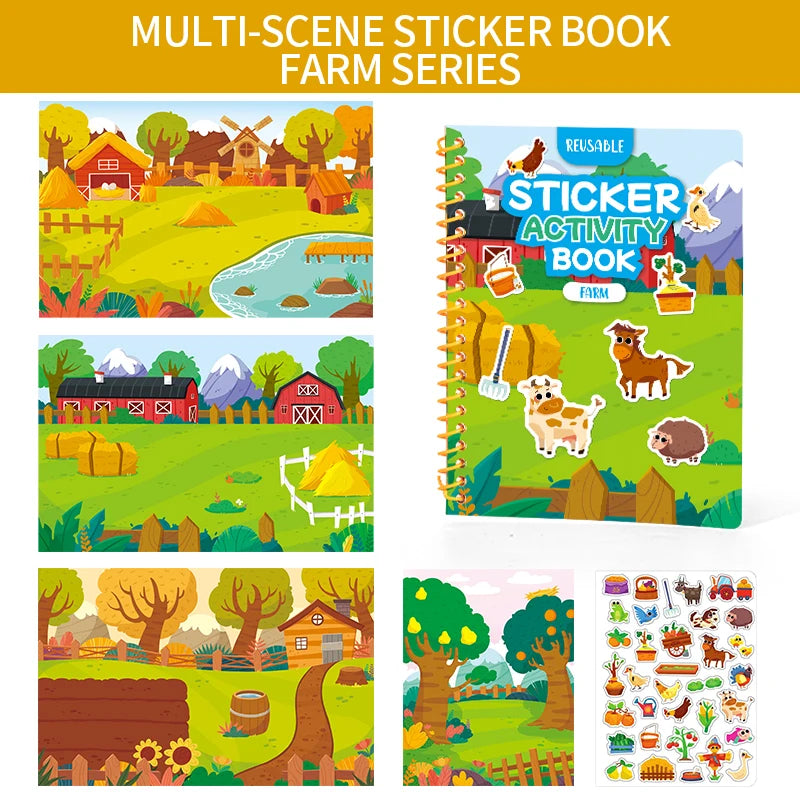 Children Reusable Jelly Sticker Book Creative Multi-Theme Cartoon Stickers Portable DIY Montessori Book Sticker Toy for Kids