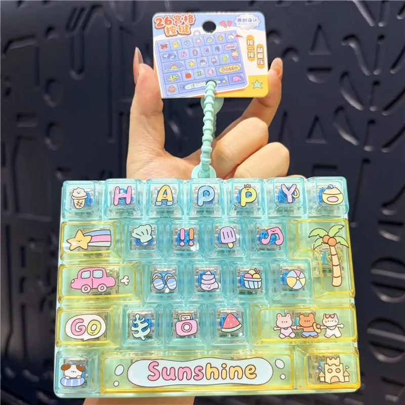 Hot Anime 26-Key Keyboard Keychain Stress Relief Fidget Toy Keyboard Button Finger Clicker Backpack Charms Christmas Gift