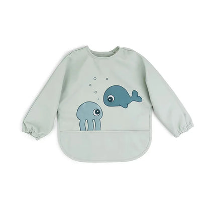 Baby Infant Eating Clothes PU Kids Smock Bib Long Sleeve Waterproof Food Pocket Easy to Clean