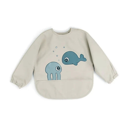 Baby Infant Eating Clothes PU Kids Smock Bib Long Sleeve Waterproof Food Pocket Easy to Clean