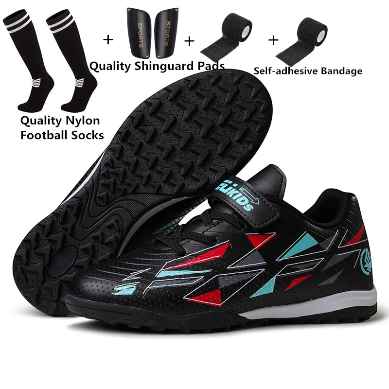 Professional Kids' Soccer Shoes Size 29-39 with Velcro Strap Breathable Durable Sports Footwear for Children