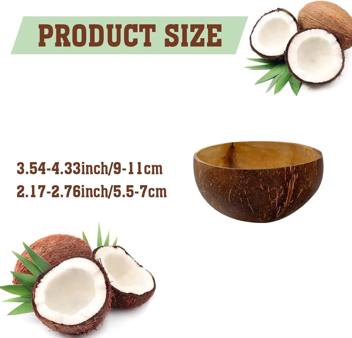 Polished Coconut Bowls and Wooden Spoon Sets Natural Coconut Salad Smoothie Bowls for Kitchen Women Gifts Decoration