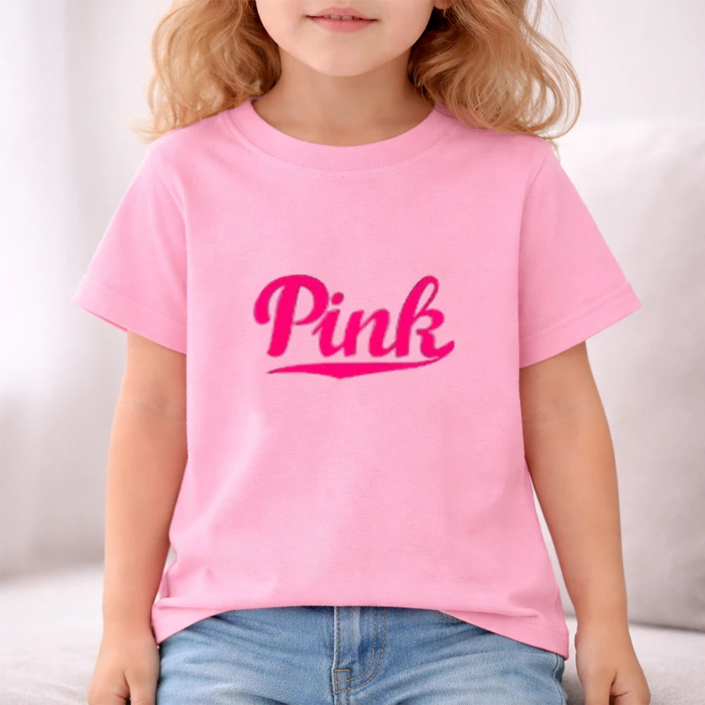 Kids Summer Girl Round Neck Black T-shirt+Shorts Short-sleeved Toddler 3-12Y Casual Sports Set Fashion Pink letter print
