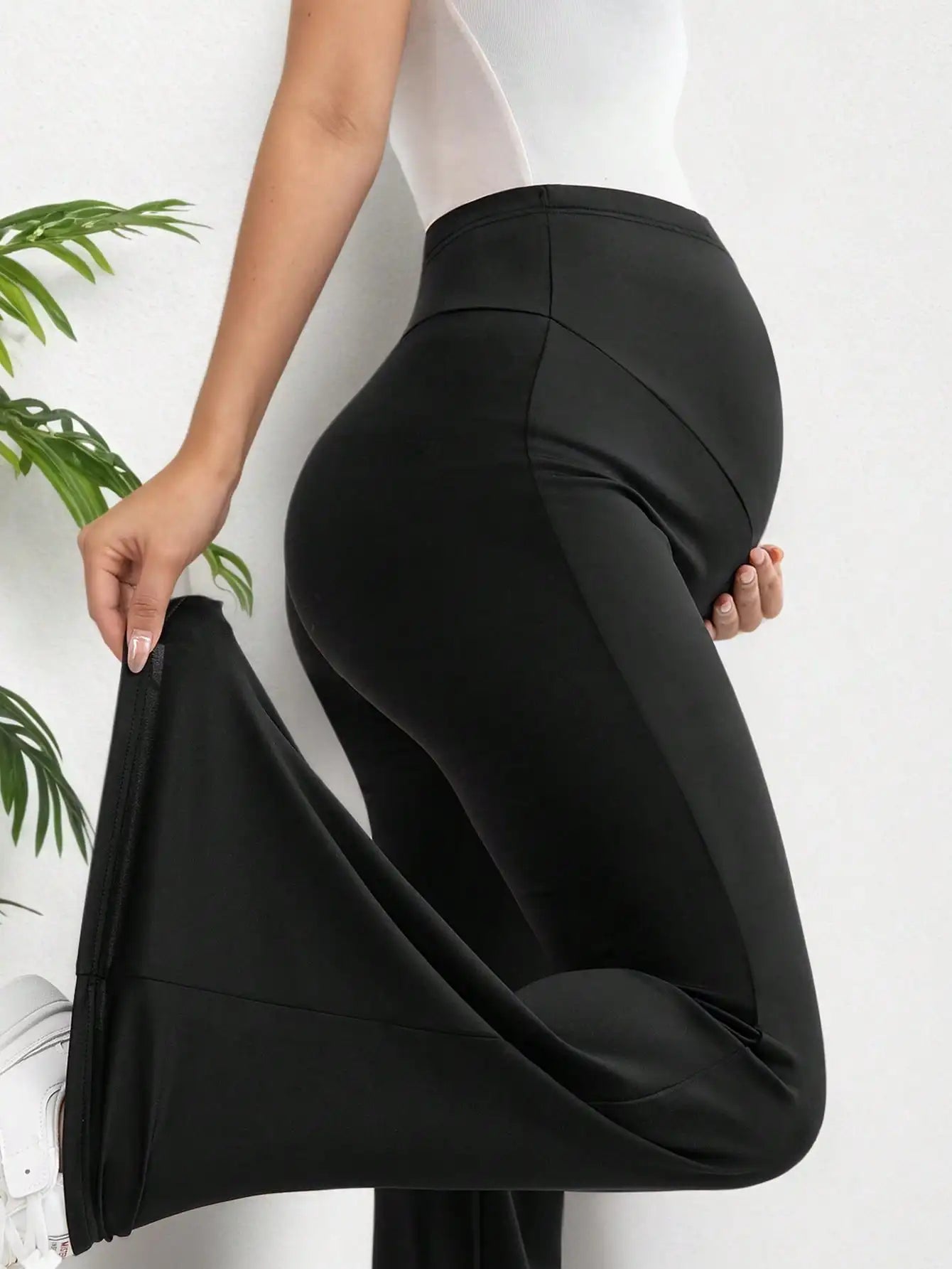 Maternity Women's Black High Waist Flare Leggings to Wear Under Dress or Shorts for Versatile Daily Casual
