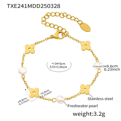 Sweet Flower Necklace Bracelet In Stainless Steel With Freshwater Pearl Neck Chains Choker Necklaces Bracelets Set For Women