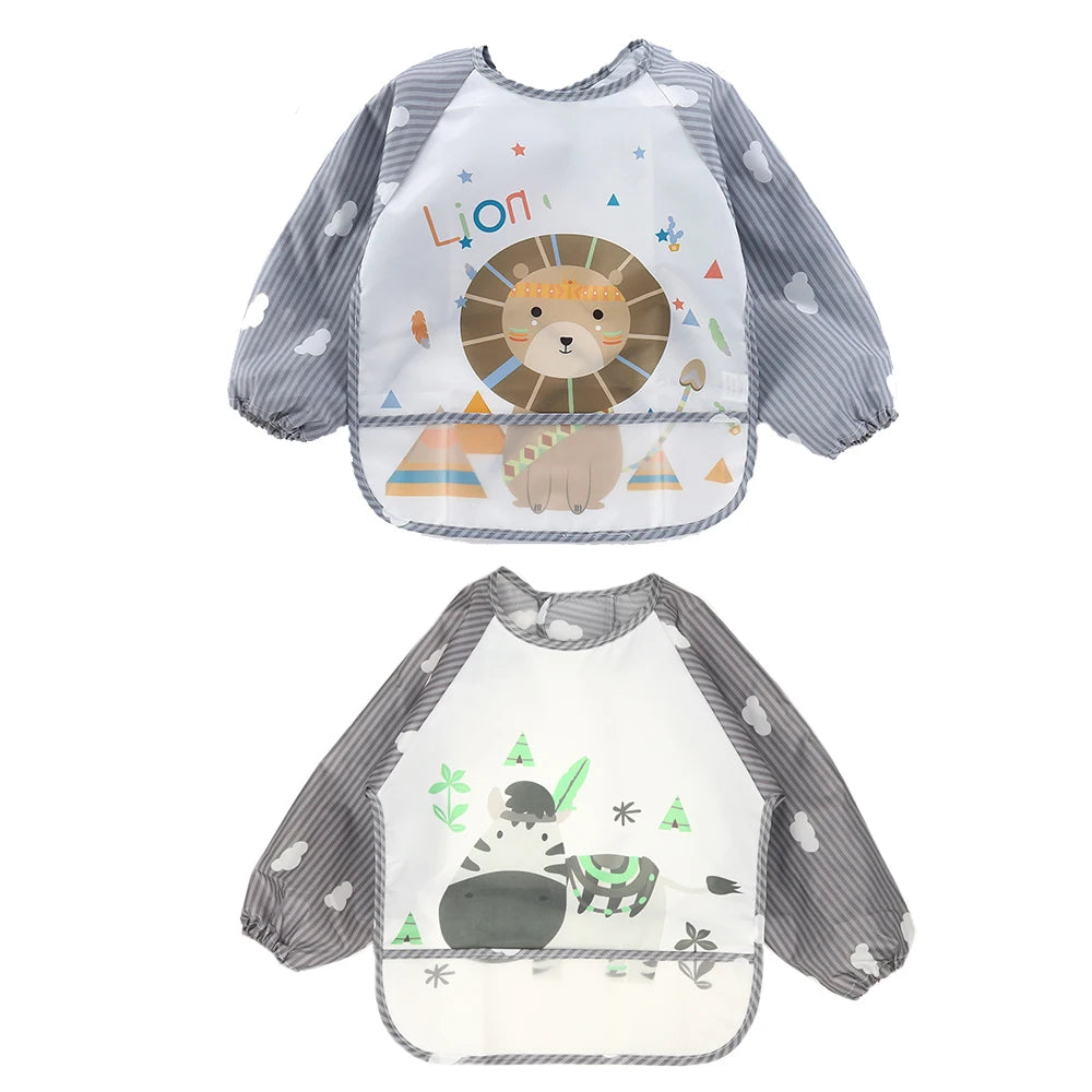 2pcs Waterproof Full Sleeve Baby Bibs Children Apron Long Sleeve Feeding Smock Kids Eating Breastplate Infant Scarf Clothing