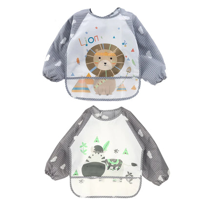 2pcs Waterproof Full Sleeve Baby Bibs Children Apron Long Sleeve Feeding Smock Kids Eating Breastplate Infant Scarf Clothing