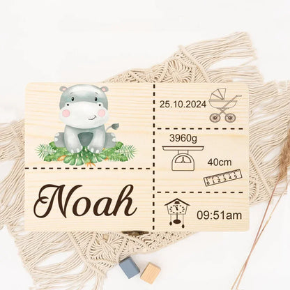Personalised Safari Animal Baby Memory Box Custom Wooden Boxes Newborn Shower Gift Baby Birth Stats Keepsake Box Umbilical Boxes
