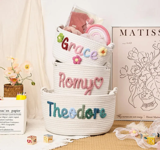 Personalized Baby Shower Gift Basket, Custom Baby Gift, Rope Cotton Basket for Newborn, Storage Baskets, Toy Basket with Name
