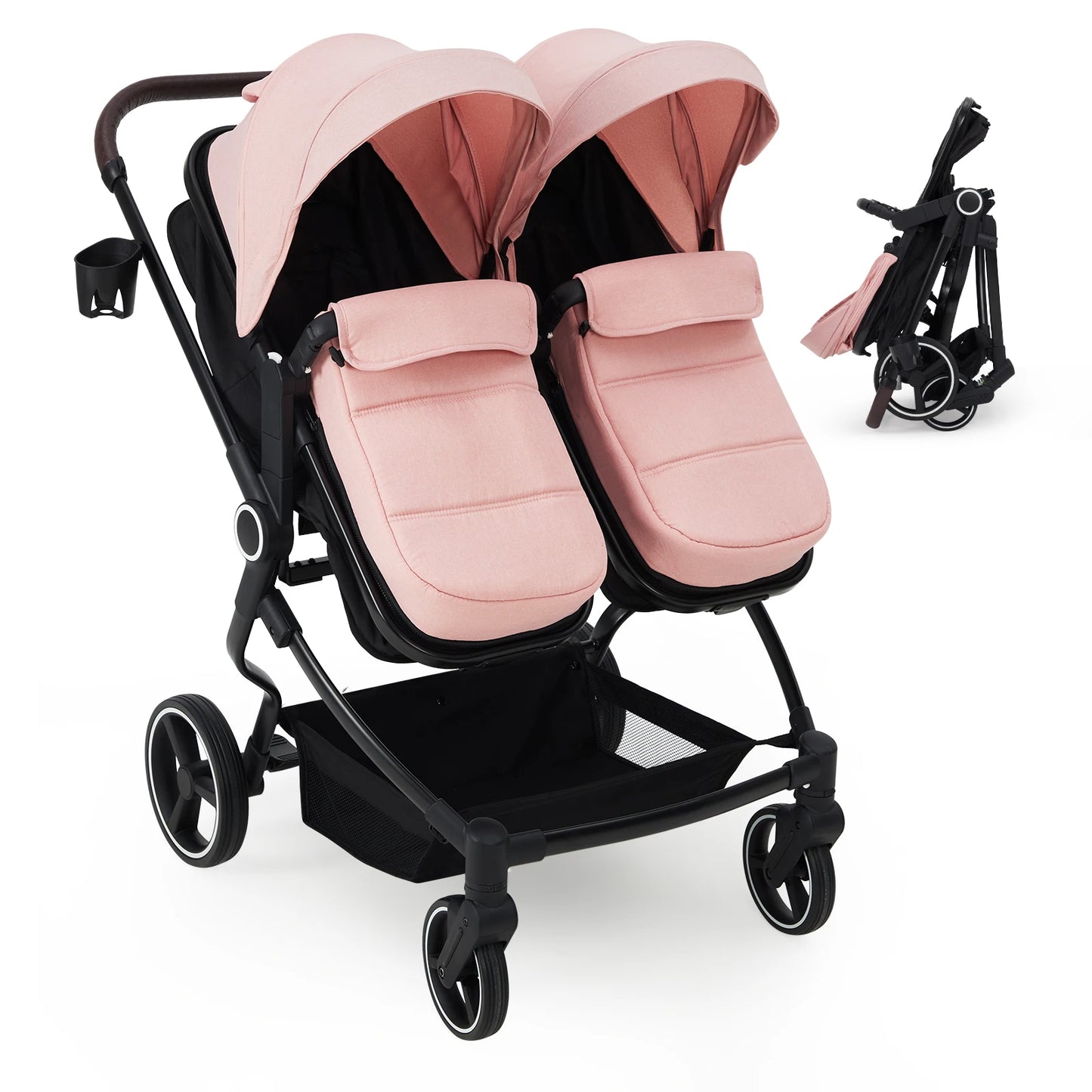 Double Stroller for Newborn and Toddler, Lightweight Tandem with Compact Fold and Adjustable Recline