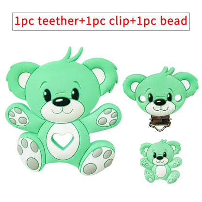 3pcs/set Silicone Cartoon Animal Figure Teether Beads and Clips Baby Teether Pacifier Chain Accessories Teething Jewelry Toys