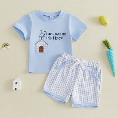 Boys Shorts Sets Short Sleeve Plaid Shorts
