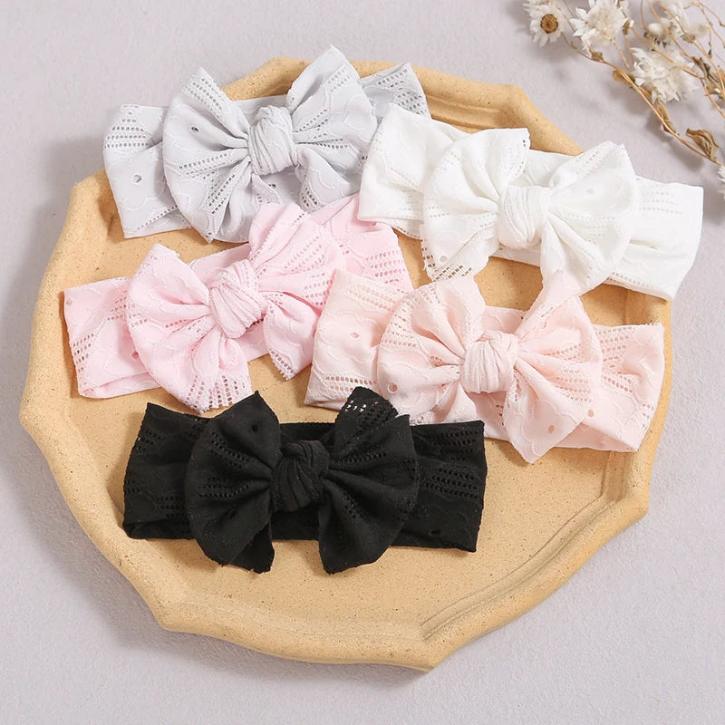 Hollow Bow Baby Headband Solid Color Nylon Elastic Wide Hairbands 0-2Year Girl Bowknot Headdress Kids Hair Accessories