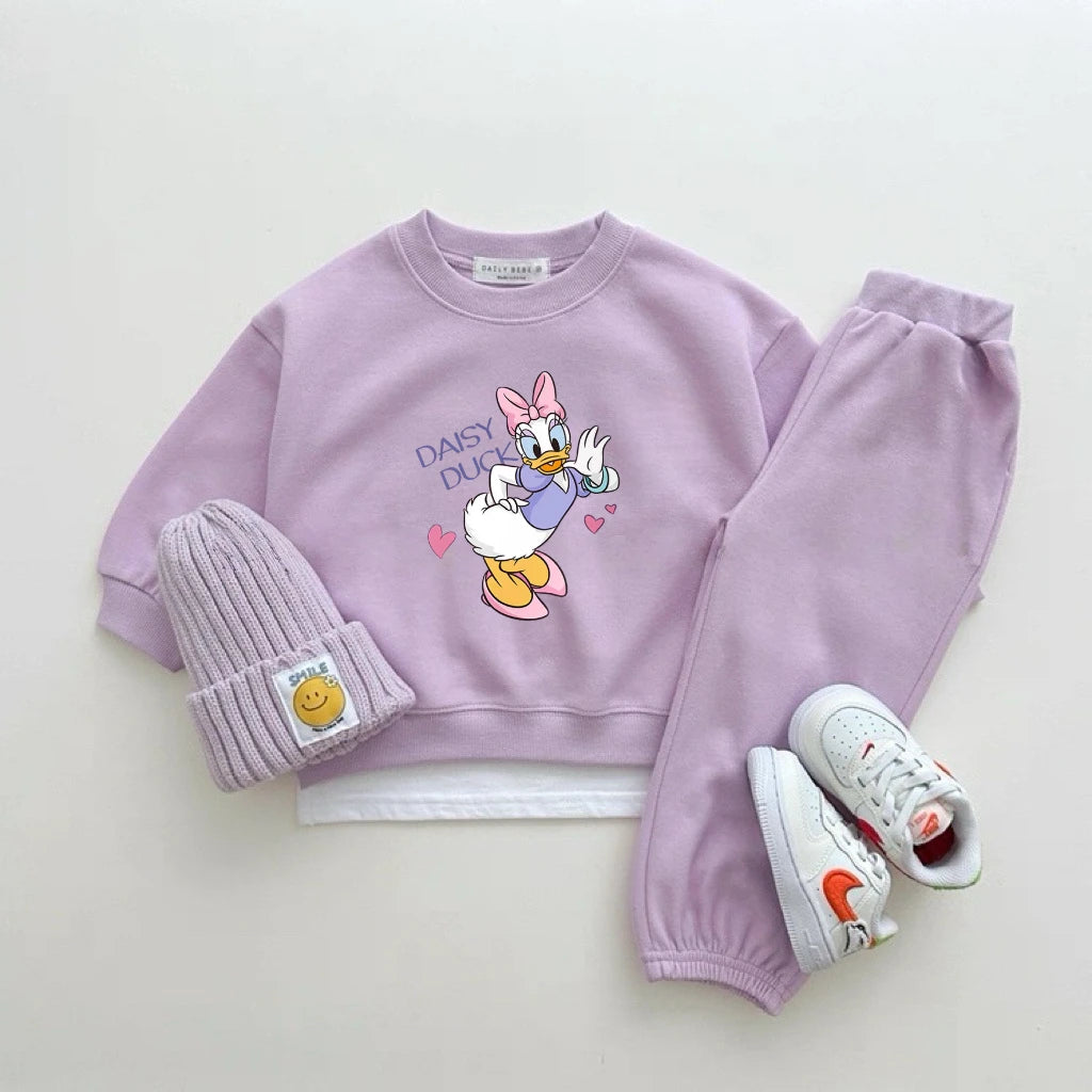 Disney Girls Costume Long-sleeved Sweatshirts+Pants Autumn Wear Child New Fashion Crewneck Hoodies Solid Color Trousers 2pcs