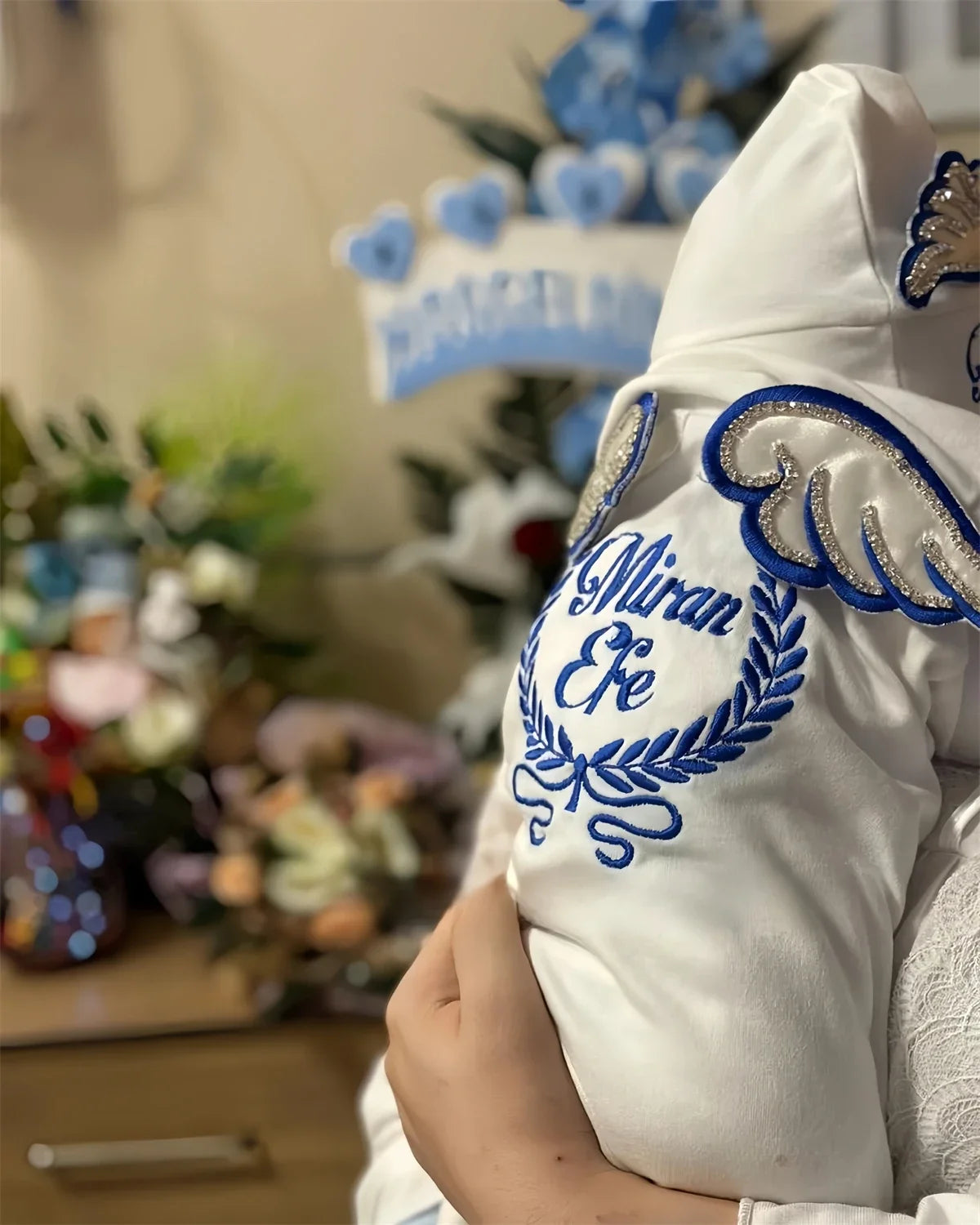 Dollbling 3pcs Wings Outfits Plus Blanket Any Name Embroidery Sweetwood Gift Set Baby Pajamas Hat Welcome Home Ceremonial dress