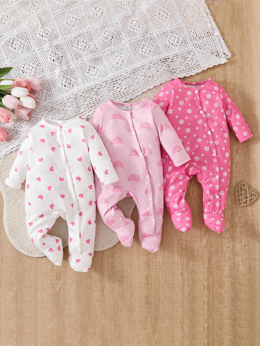 Baby Girls 3-Piece Clothing Set, Lightweight Long Sleeve Footed Outfit with Geometric Design for All Seasons