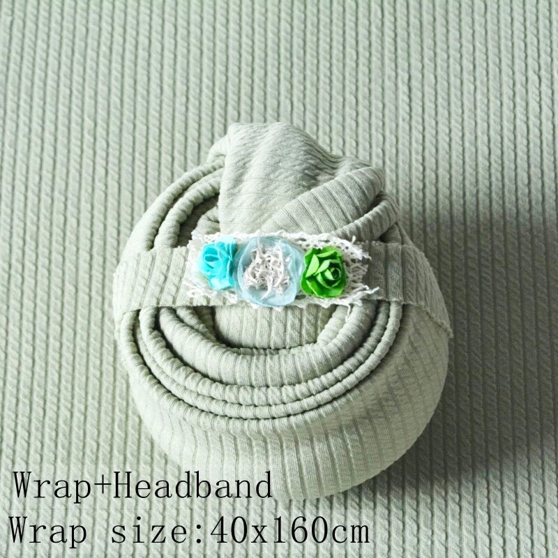 Stretchy Newborn Wrap Photography Jersey Baby Swaddle Wrap Headband Set Posing Pillow Newborn Photography Backdrops Accessories